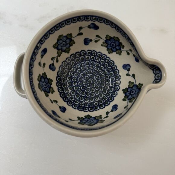 Unikat Polish Handmade Floral Handled Batter Mixing Bowl with Spout - Picture 2 of 11